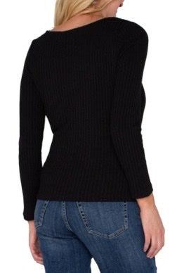 Liverpool Ribbed Knit Boat Neck Long Sleeve Top