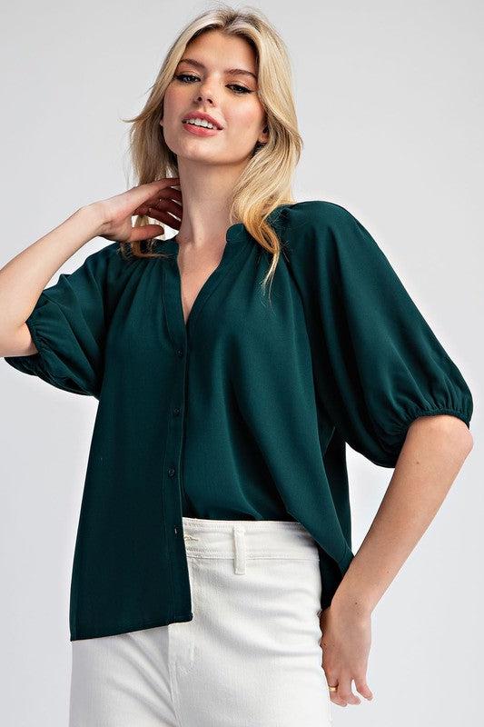 COURTNEY SOLID BUTTON DOWN BLOUSE