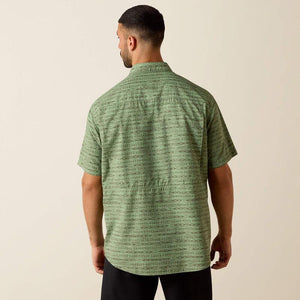 Mens Ariat short sleeve button down green patterned shirt 