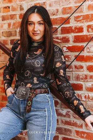 Woman wearing a patterned top