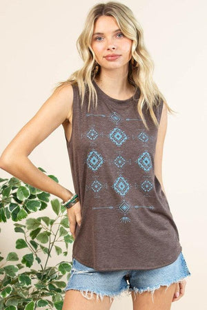Aztec Graphic Relaxed Fit Sleeveless Top