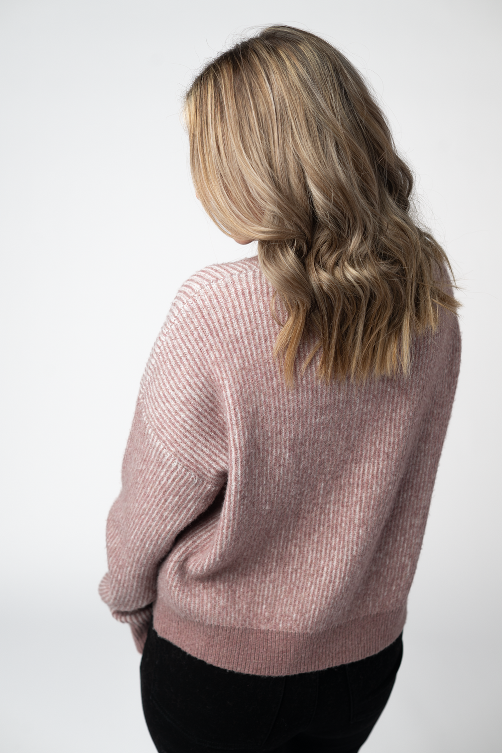 Dusty rose and white sweater