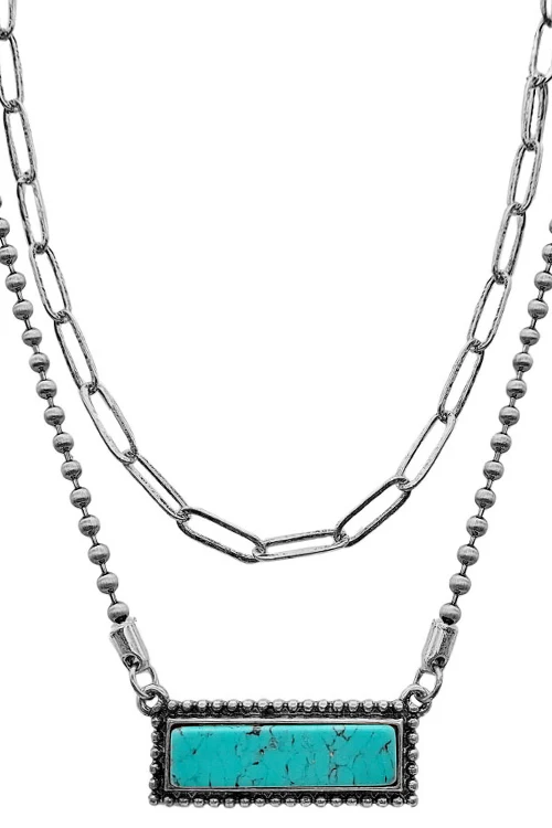 BAR GEMSTONE PENDANT CLIP BALL CHAIN NECKLACE