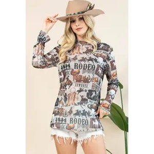 AUBREY Western Rodeo Semi Sheer Mesh Top