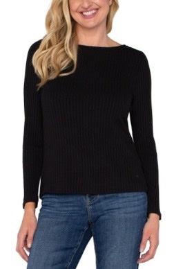 Liverpool Ribbed Knit Boat Neck Long Sleeve Top