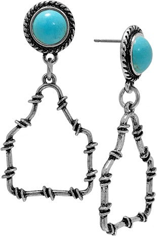 WESTERN CONCHO BARBED WIRE CATTLE TAG EARRING