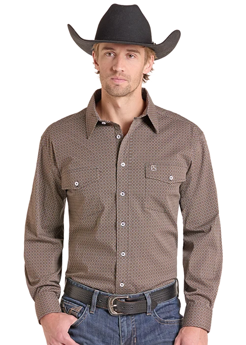 Panhandle Slim Men's Camel Mini Medallion Print Button Down Shirt