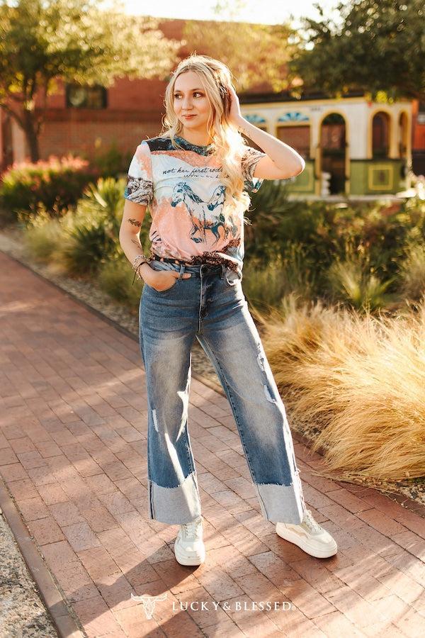 Women’s high waisted cuffed jeans