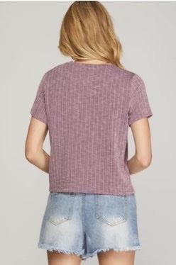 NATALIE SHORT SLEEVE RIBBED KNIT T SHIRT