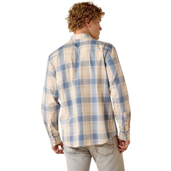 Man wearing a blue plaid shirt 