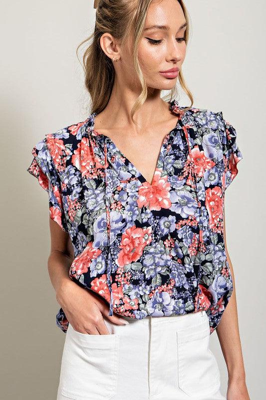 DRAWSTRING FLORAL TOP