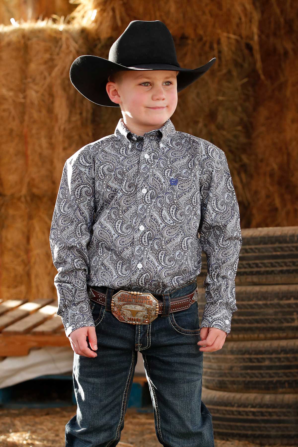 Cinch Boys Long Sleeve Paisley Button-Up Shirt - Perfect for creating a stylish and coordinated "Daddy and Me" outfit. Also available in men's sizes for the complete matching family look.
