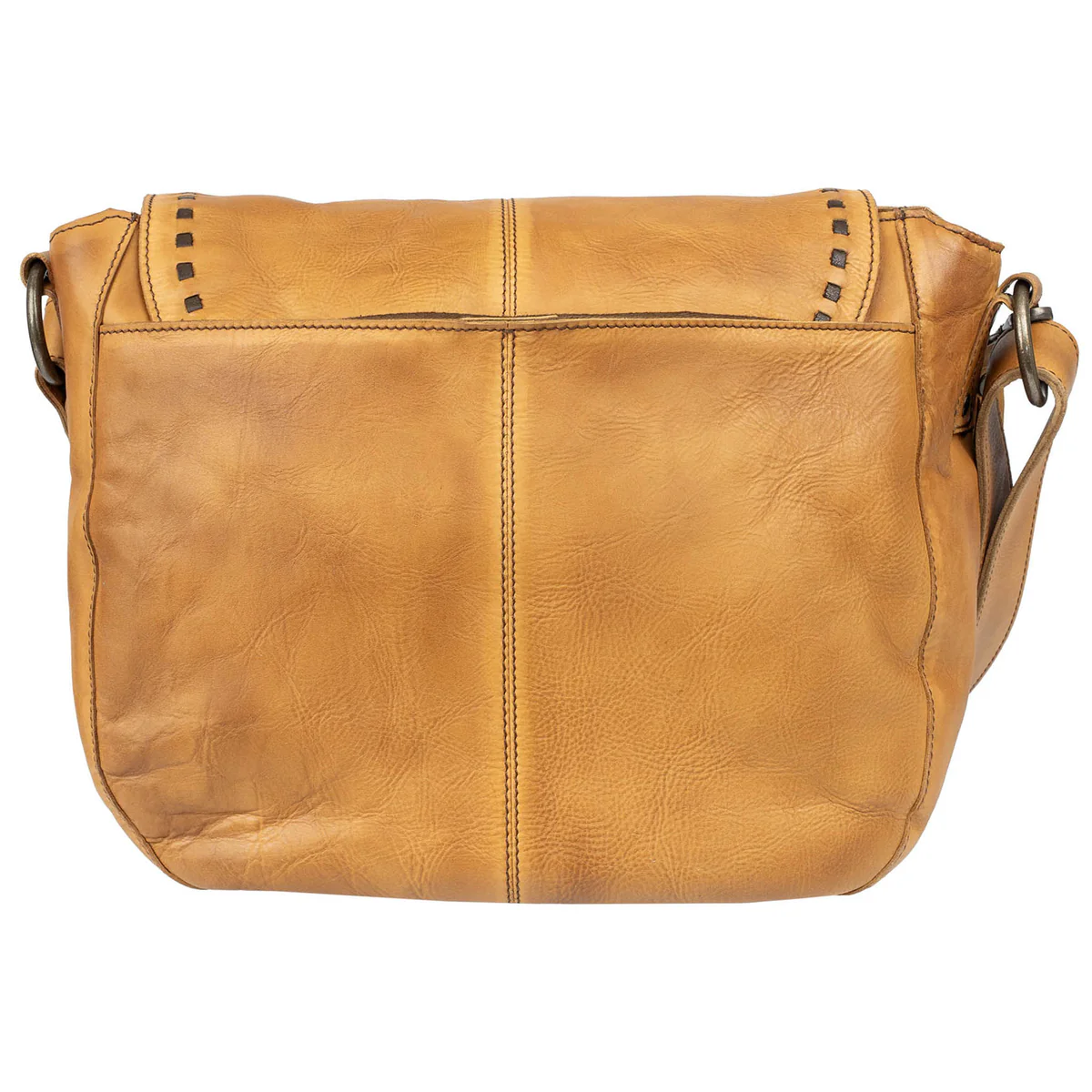 Brown leather handbag on a white background