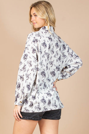 Bucking Horses Print Button Down Shirt