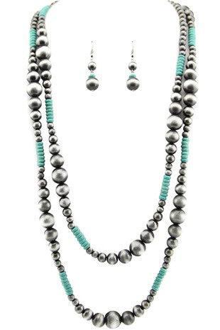 WESTERN NAVAJO PEARL GEMSTONE LONG NECKLACE SET