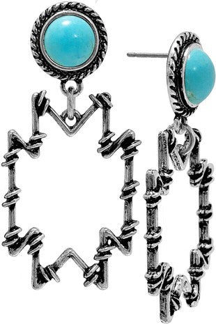 Western Tq Barbed Wire Geometric Aztec Earring
