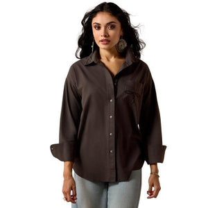 Long sleeve black button up blouse top