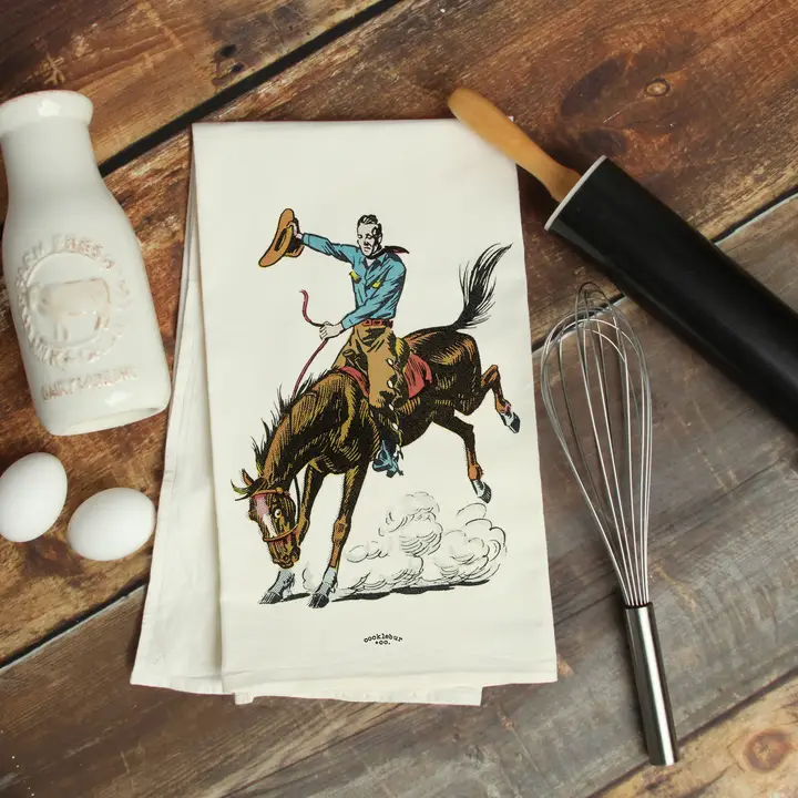 Vintage Bronc Rider - Old Fashioned Tea Towel