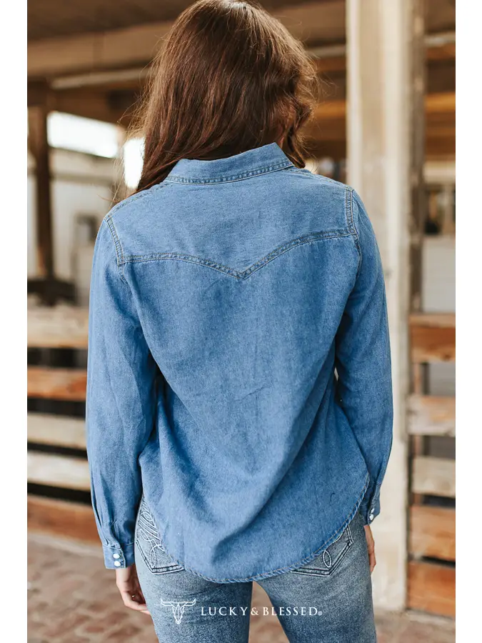 Classic Western Yoke Button Down Denim Shirt