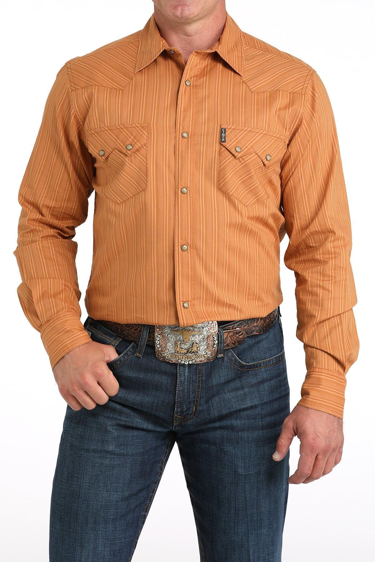 Cinch Men's Brown Western Modern Stripe Snap Shirt