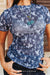 Western Print Short Sleeve Mesh Top