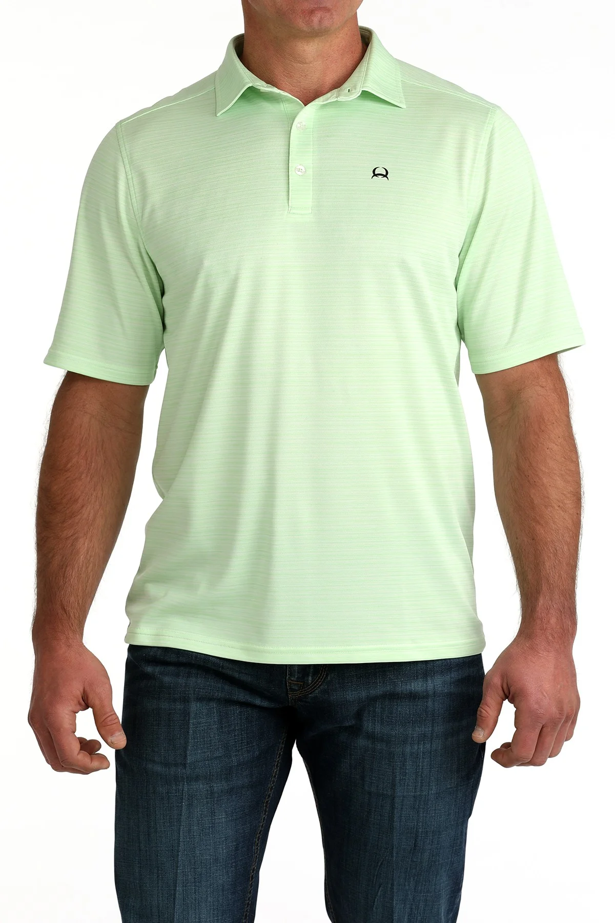 Light green polo shirt worn by a person on a white background