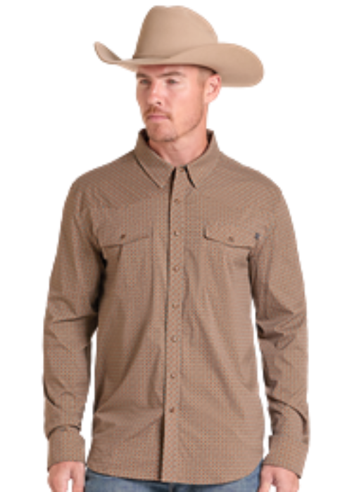 A Tan textured long-sleeve western shirt
