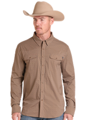 A Tan textured long-sleeve western shirt