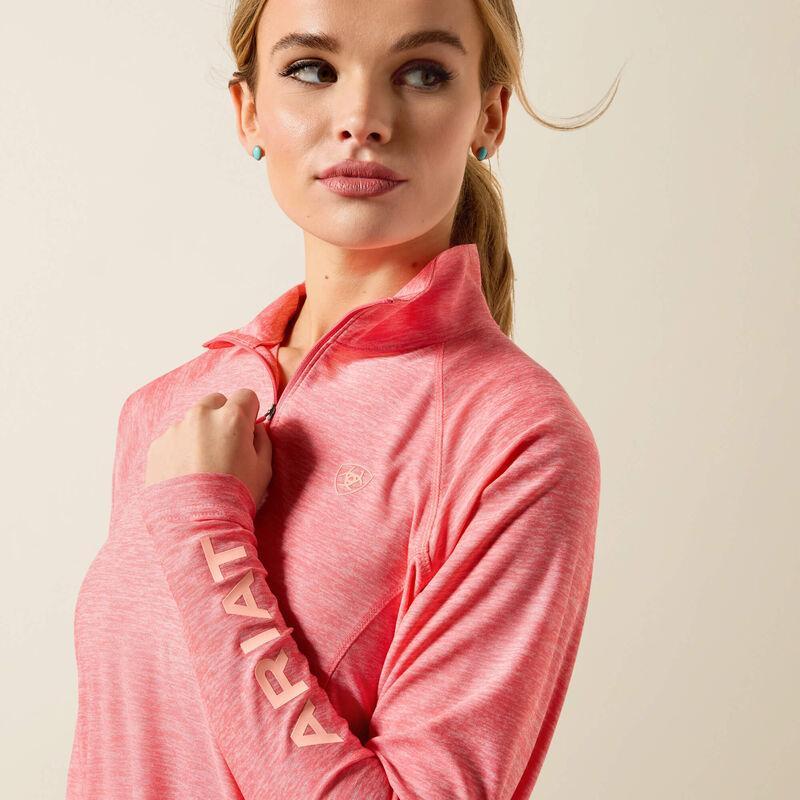Pink long-sleeve shirt featuring a brand logo.
