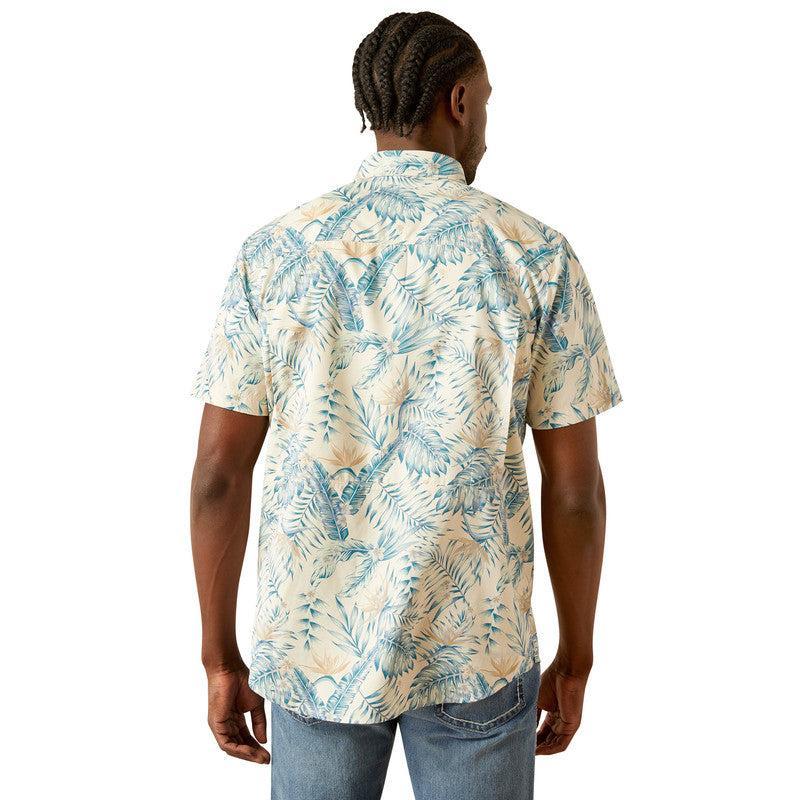 Short Sleeve Button-Up Palm Leaf Shirt: 