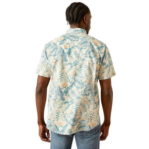 Short Sleeve Button-Up Palm Leaf Shirt: 