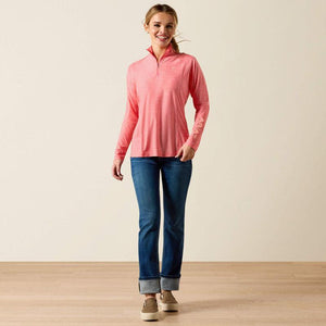 Pink long-sleeve shirt featuring a brand logo.