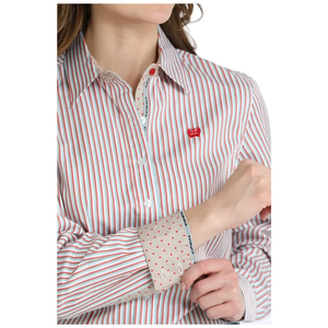 Cinch Women's Long Sleeve Button Up Tencel Western Shirt - White Stripe