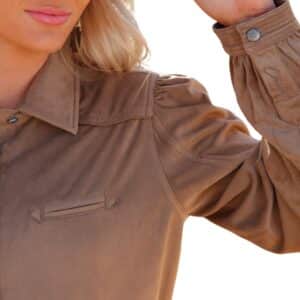 Cruel Girl Women's Brown Suede Long Sleeve Shirt