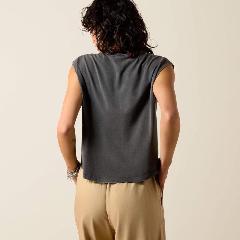 CHARCOAL SLEEVELESS TSHIRT WITH BOOT STITCH DESIGN