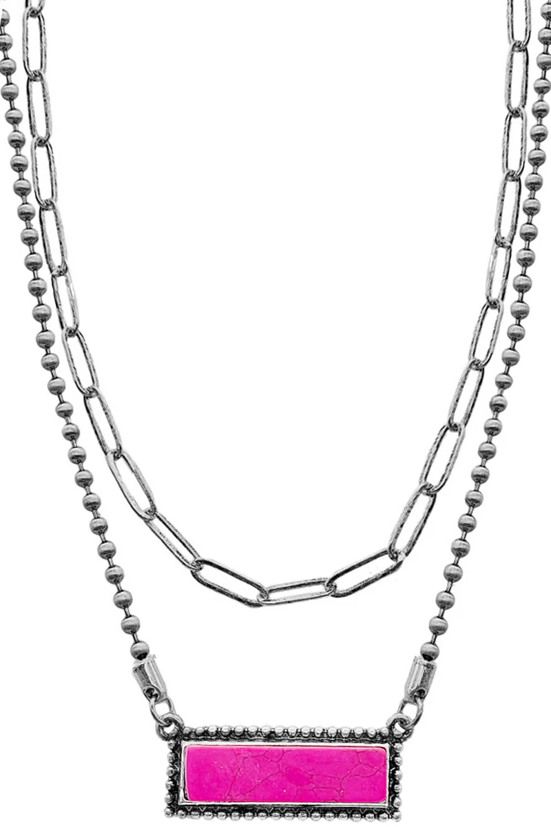 BAR GEMSTONE PENDANT CLIP BALL CHAIN NECKLACE