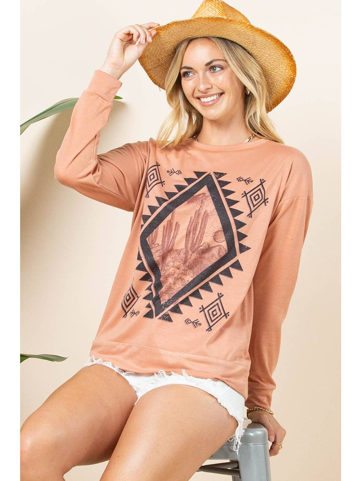 Western Cactus Graphic Sweatshirt