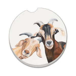 Car coaster with two goats on a white background
