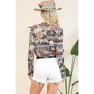 AUBREY Western Rodeo Semi Sheer Mesh Top