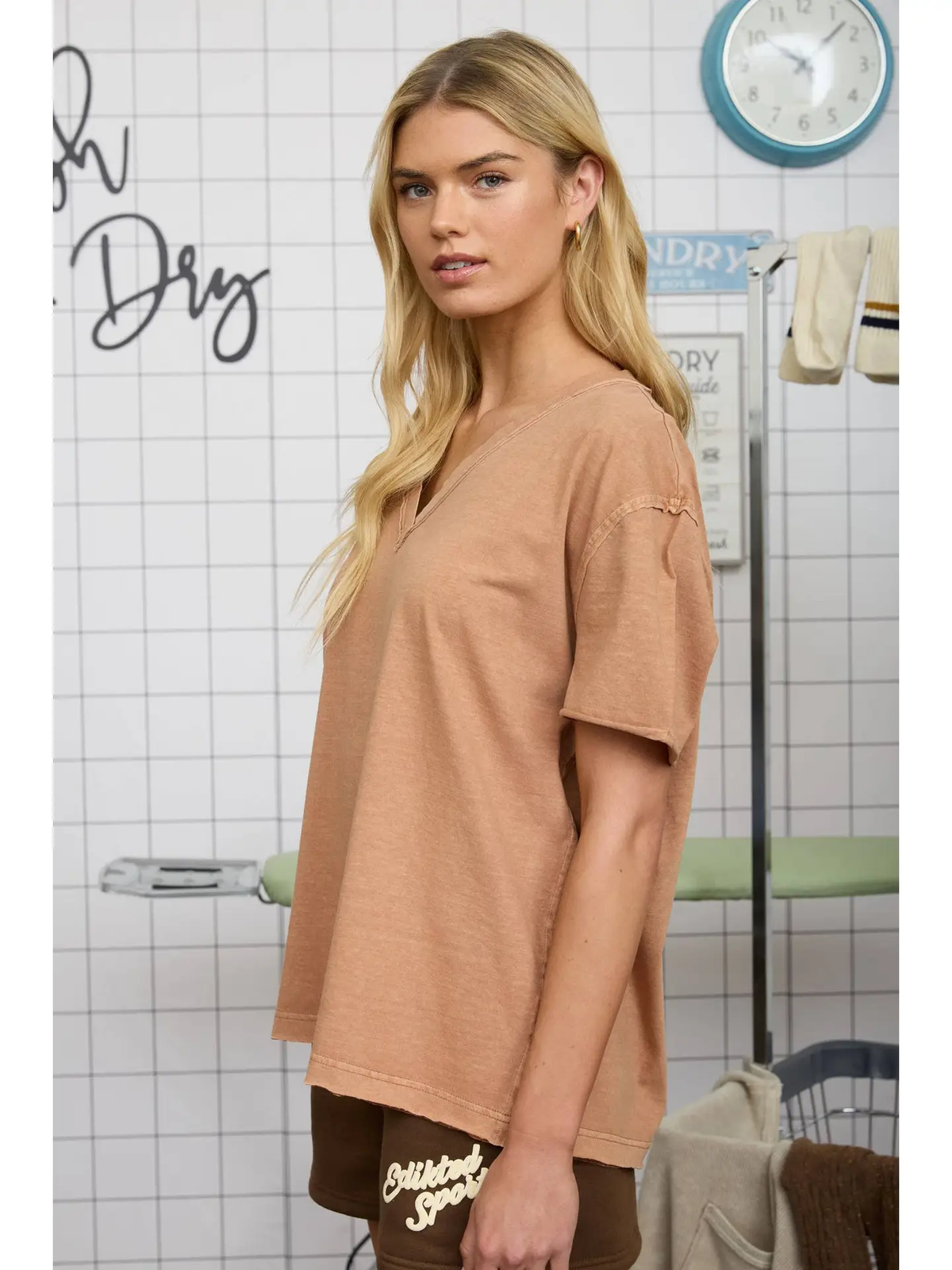 Danica Washed Relaxed Short Sleeve V Neck Knit Top