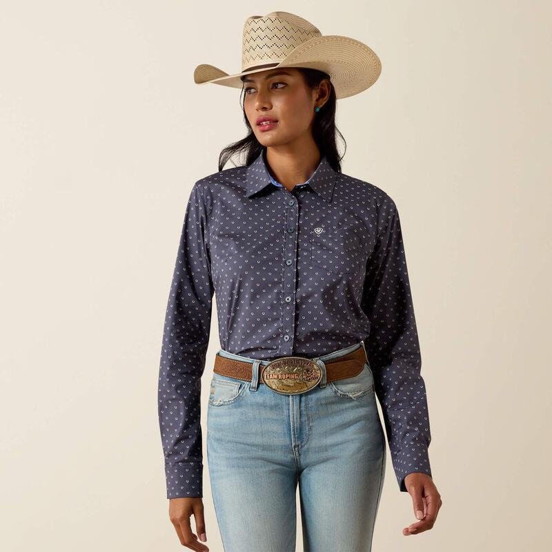 Ariat long sleeve navy button down with horseshoe pattern