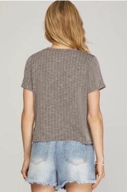 NATALIE SHORT SLEEVE RIBBED KNIT T SHIRT