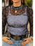 Black Boot Stitch Mesh Printed Top