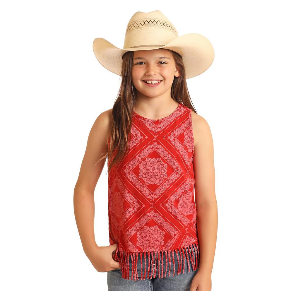 Rock & Roll Denim Girl's Bandana Fringe Tank
