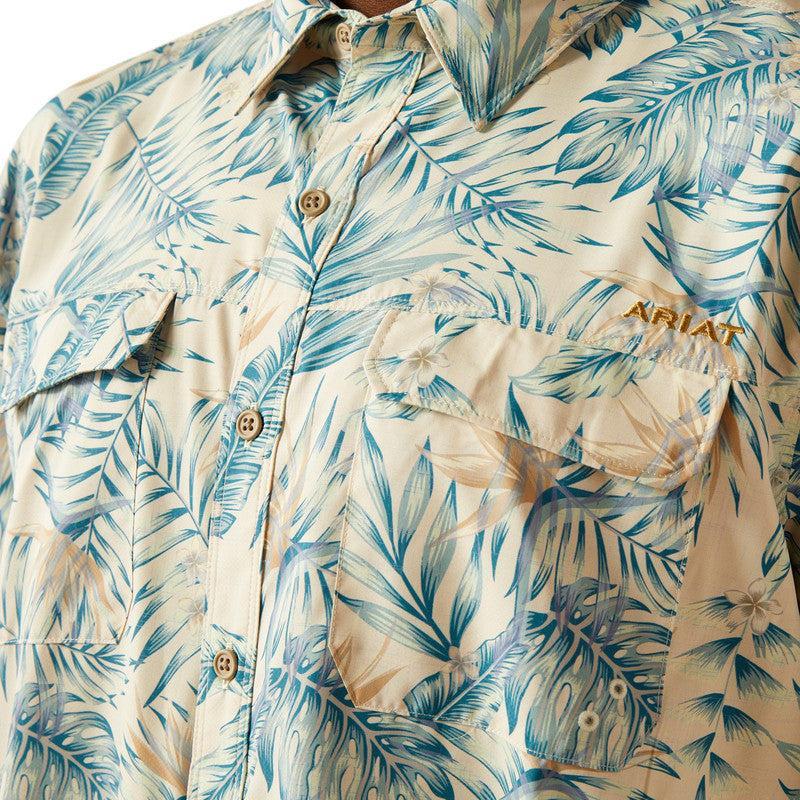 Short Sleeve Button-Up Palm Leaf Shirt: 