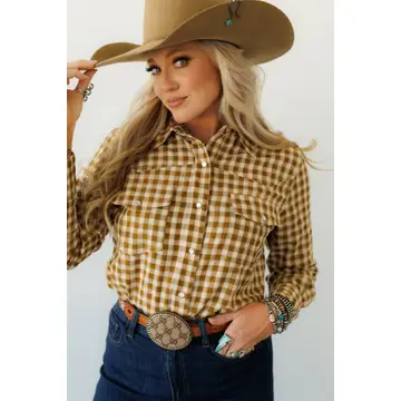 Pearl Snap Gingham Long Sleeve Shirt