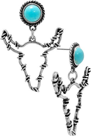 WESTERN CONCHO BARBED WIRE STEER HEAD EARRING