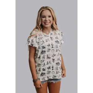 Western Ruffle Sleeve Top