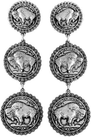 Western Concho Buffalo Coin Drop Earring