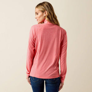 Pink long-sleeve shirt featuring a brand logo.